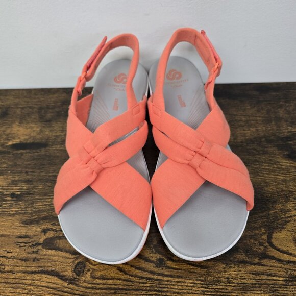 Clarks Cloudsteppers Arla Belle Sport Sandals Soft Coral Fabric Women Size 8.5 - Picture 4 of 7